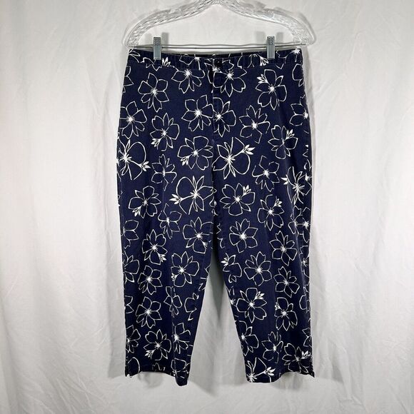Dockers Pants Women's 12 Blue Floral Stretch Cropped Cotton Blend High Rise - Picture 1 of 9
